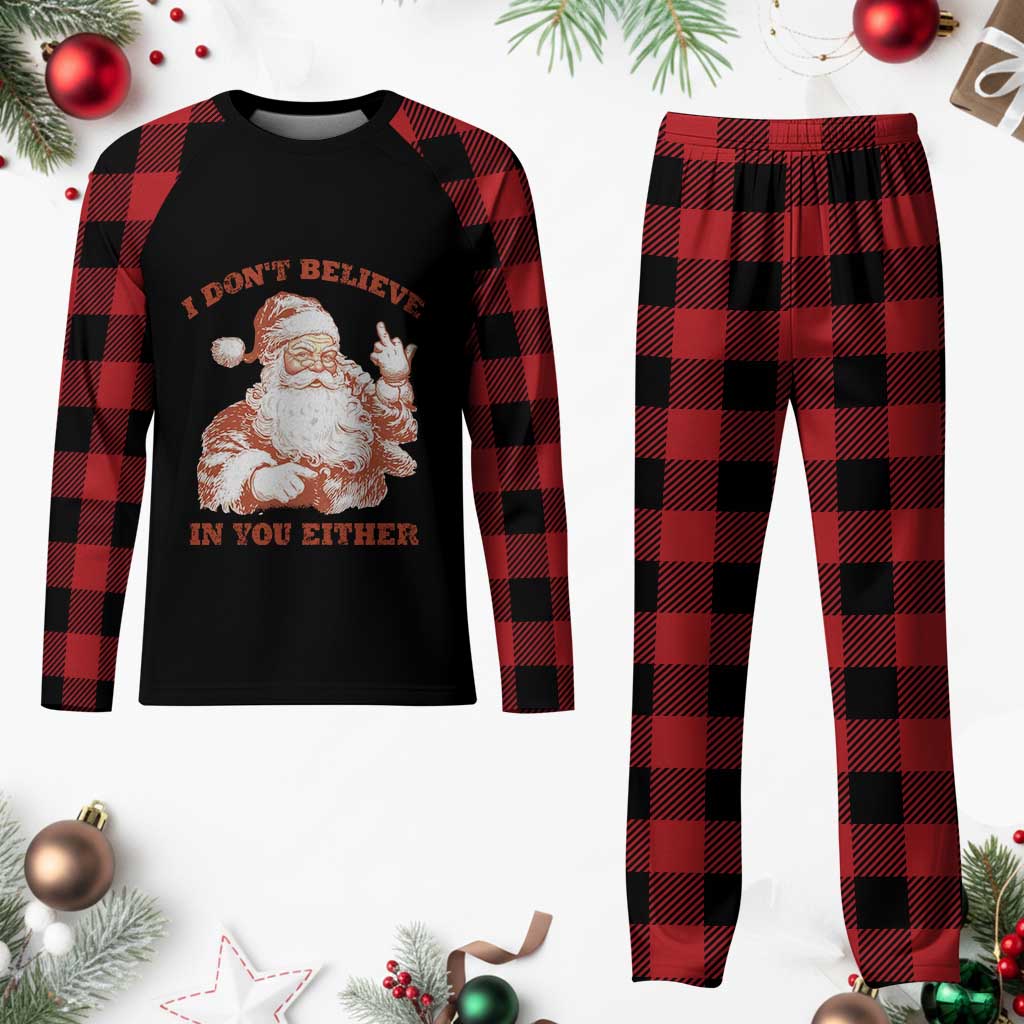 Retro Funny Santa Plaid Pajama Set I Don't Believe In You Either 90s Christmas - Wonder Print Shop