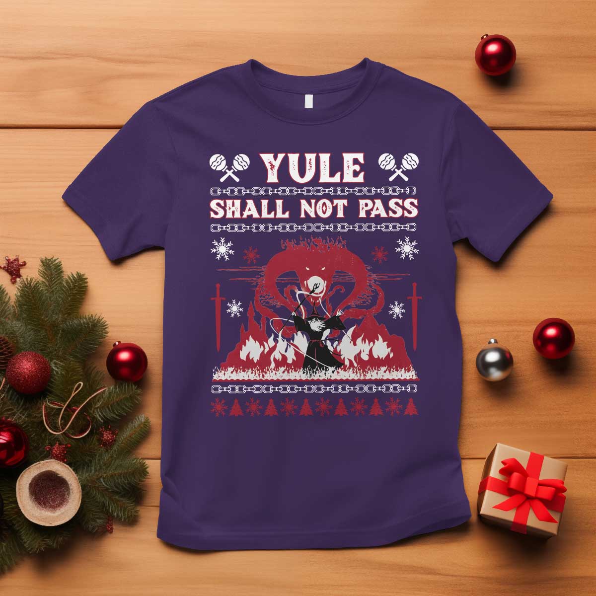 Christmas Yule Shall Not Pass T Shirt Fantasy Movie Ugly Xmas - Wonder Print Shop