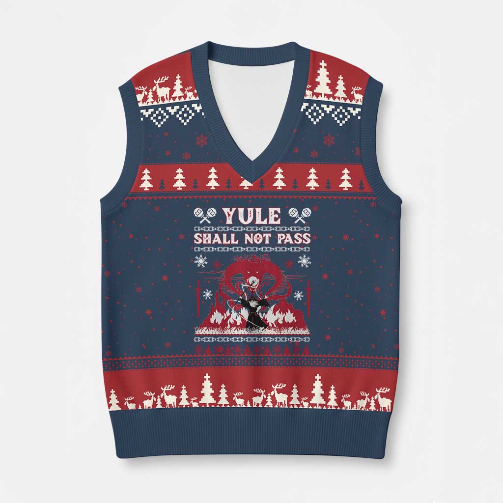 Xmas Yule Shall Not Pass V-Neck Knit Sweater Vest Fantasy Movie Ugly Xmas - Wonder Print Shop