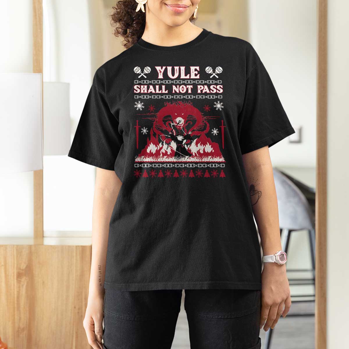 Christmas Yule Shall Not Pass T Shirt For Women Fantasy Movie Ugly Xmas - Wonder Print Shop