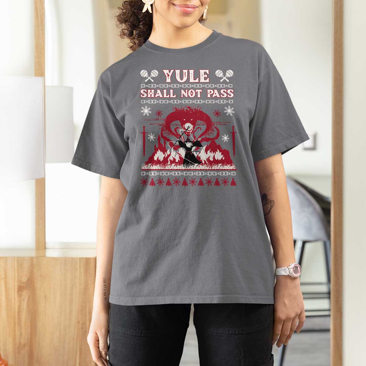 Christmas Yule Shall Not Pass T Shirt For Women Fantasy Movie Ugly Xmas - Wonder Print Shop