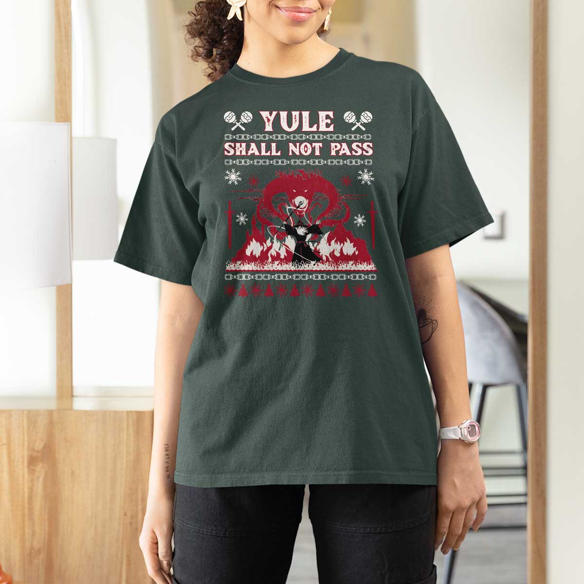 Christmas Yule Shall Not Pass T Shirt For Women Fantasy Movie Ugly Xmas - Wonder Print Shop