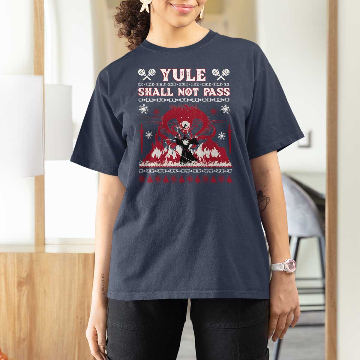 Christmas Yule Shall Not Pass T Shirt For Women Fantasy Movie Ugly Xmas - Wonder Print Shop