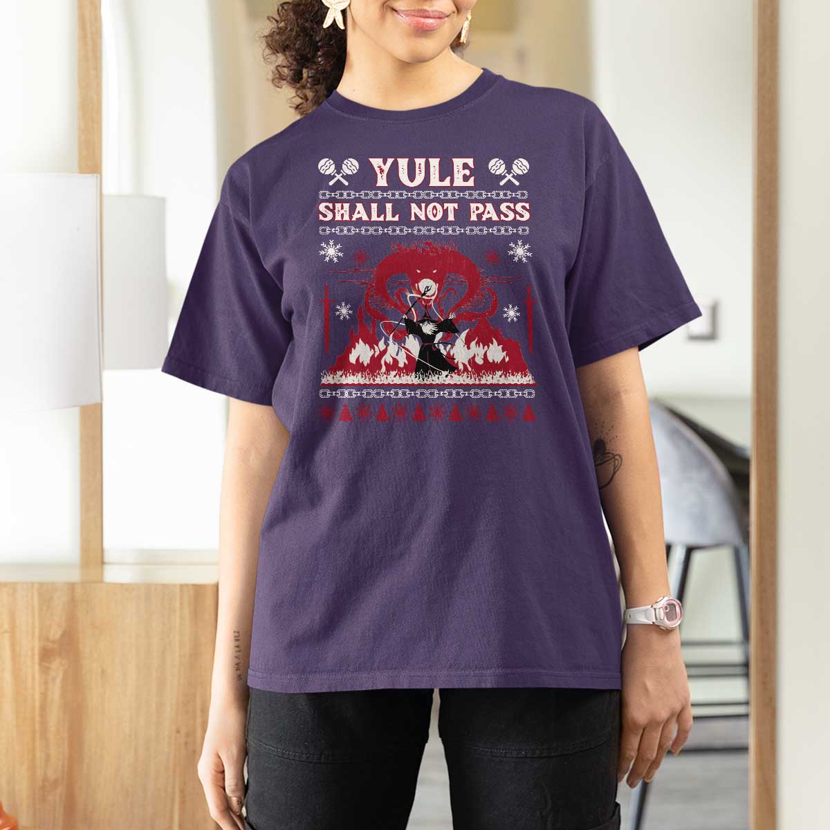 Christmas Yule Shall Not Pass T Shirt For Women Fantasy Movie Ugly Xmas - Wonder Print Shop