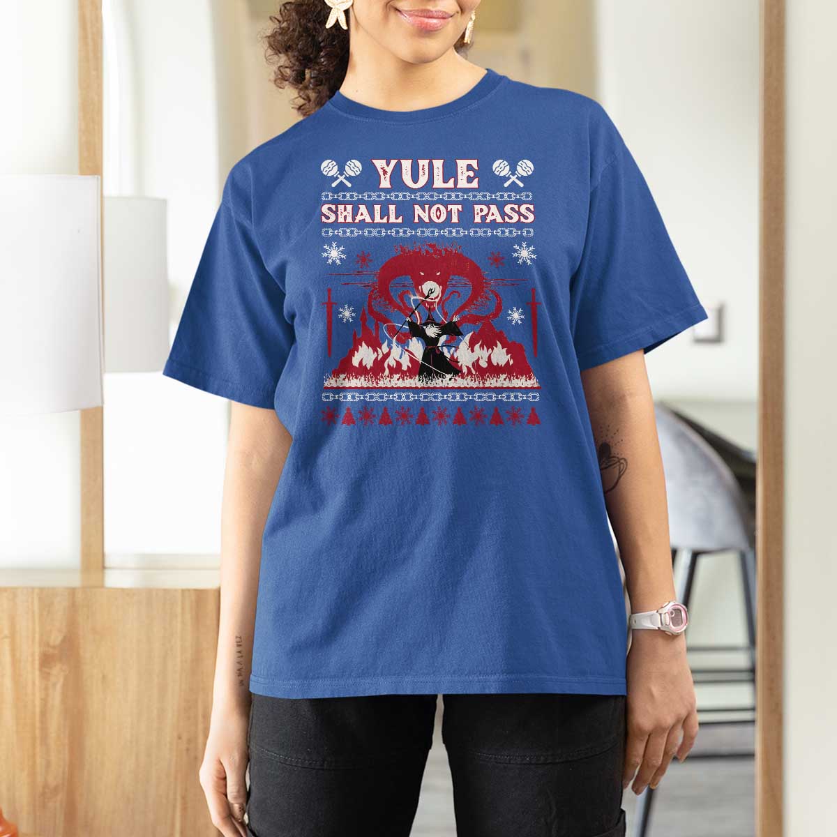 Christmas Yule Shall Not Pass T Shirt For Women Fantasy Movie Ugly Xmas - Wonder Print Shop