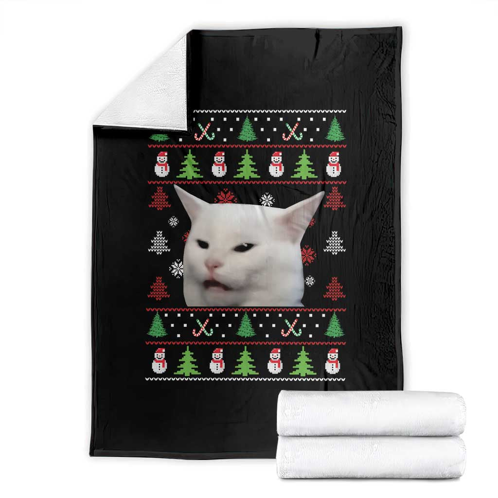 Woman Yelling At A Cat Ugly Christmas Throw Blanket Funny Cat Meme Matching Couple Christmas Pajama - Wonder Print Shop