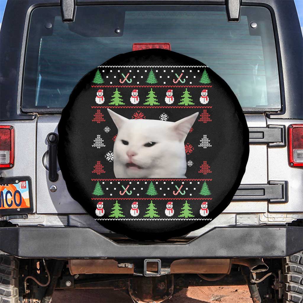 Woman Yelling At A Cat Ugly Christmas Spare Tire Cover Funny Cat Meme Matching Couple Christmas Pajama - Wonder Print Shop