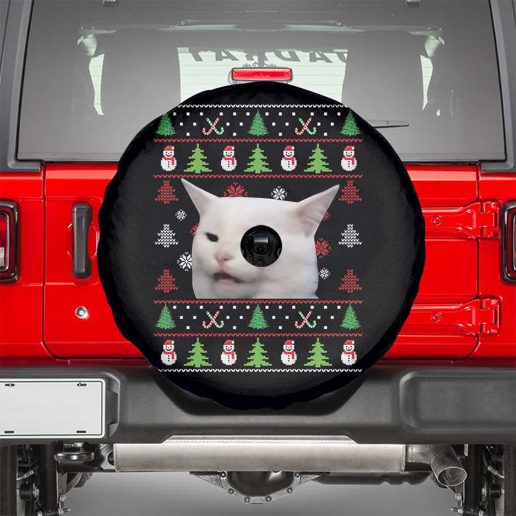 Woman Yelling At A Cat Ugly Christmas Spare Tire Cover Funny Cat Meme Matching Couple Christmas Pajama - Wonder Print Shop