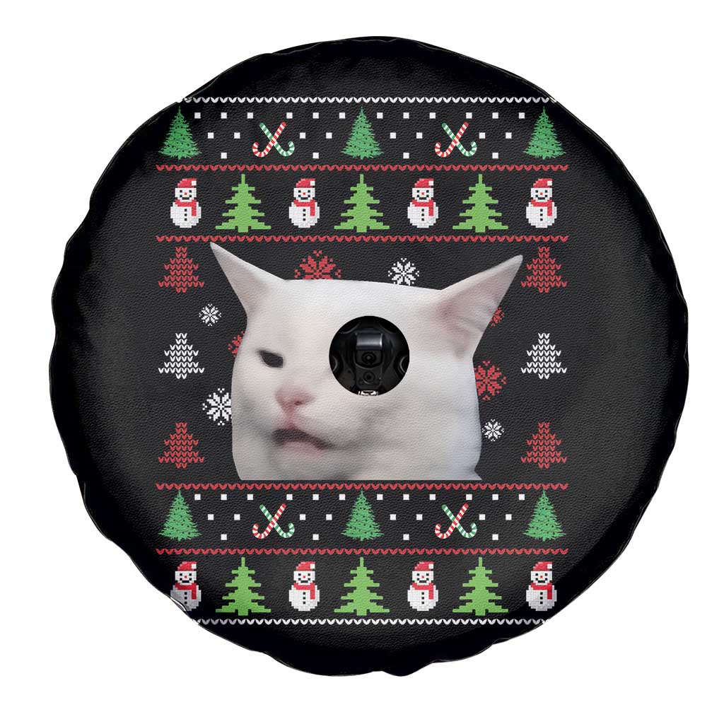 Woman Yelling At A Cat Ugly Christmas Spare Tire Cover Funny Cat Meme Matching Couple Christmas Pajama - Wonder Print Shop