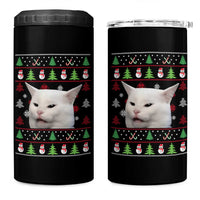 Woman Yelling At A Cat Ugly Christmas 4 in 1 Can Cooler Tumbler Funny Cat Meme Matching Couple Christmas Pajama - Wonder Print Shop