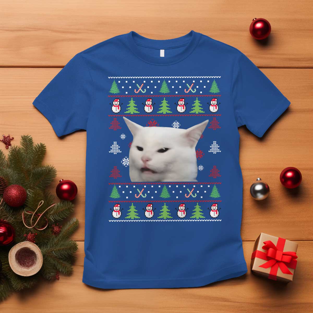 Woman Yelling At A Cat Ugly Christmas T Shirt Funny Cat Meme Matching Couple Christmas Pajama - Wonder Print Shop