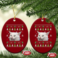 Woman Yelling At A Cat Ugly Christmas Ceramic Ornament Funny Cat Meme Matching Couple Christmas Pajama - Wonder Print Shop