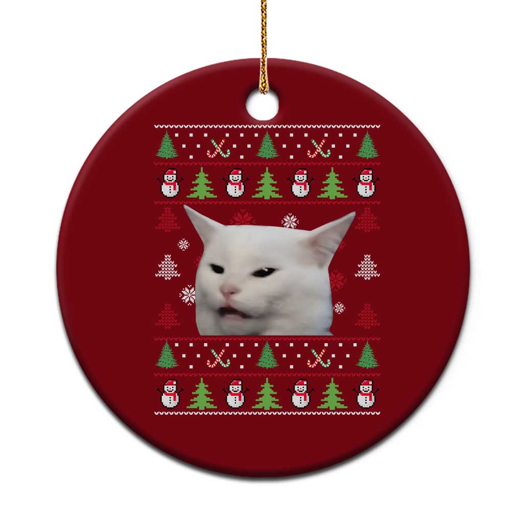 Woman Yelling At A Cat Ugly Christmas Ceramic Ornament Funny Cat Meme Matching Couple Christmas Pajama - Wonder Print Shop
