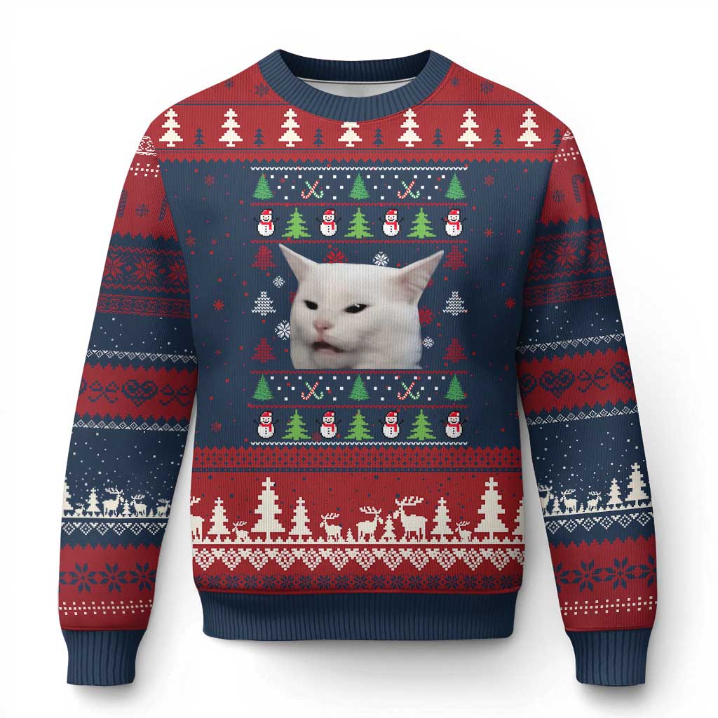 Woman Yelling At A Cat Ugly Xmas Ugly Christmas Sweater Funny Cat Meme Matching Couple Xmas Pajama - Wonder Print Shop