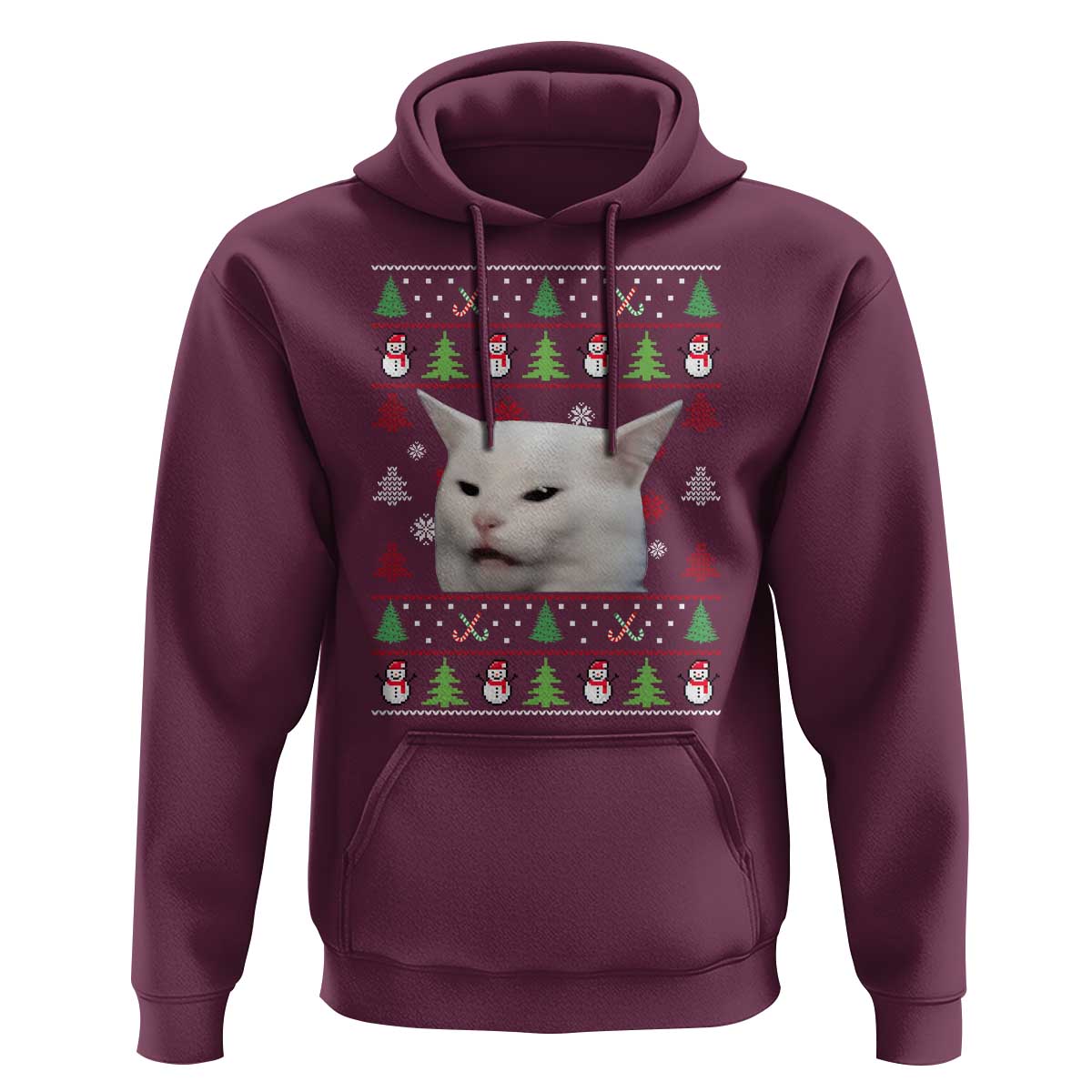 Woman Yelling At A Cat Ugly Christmas Hoodie Funny Cat Meme Matching Couple Christmas Pajama - Wonder Print Shop