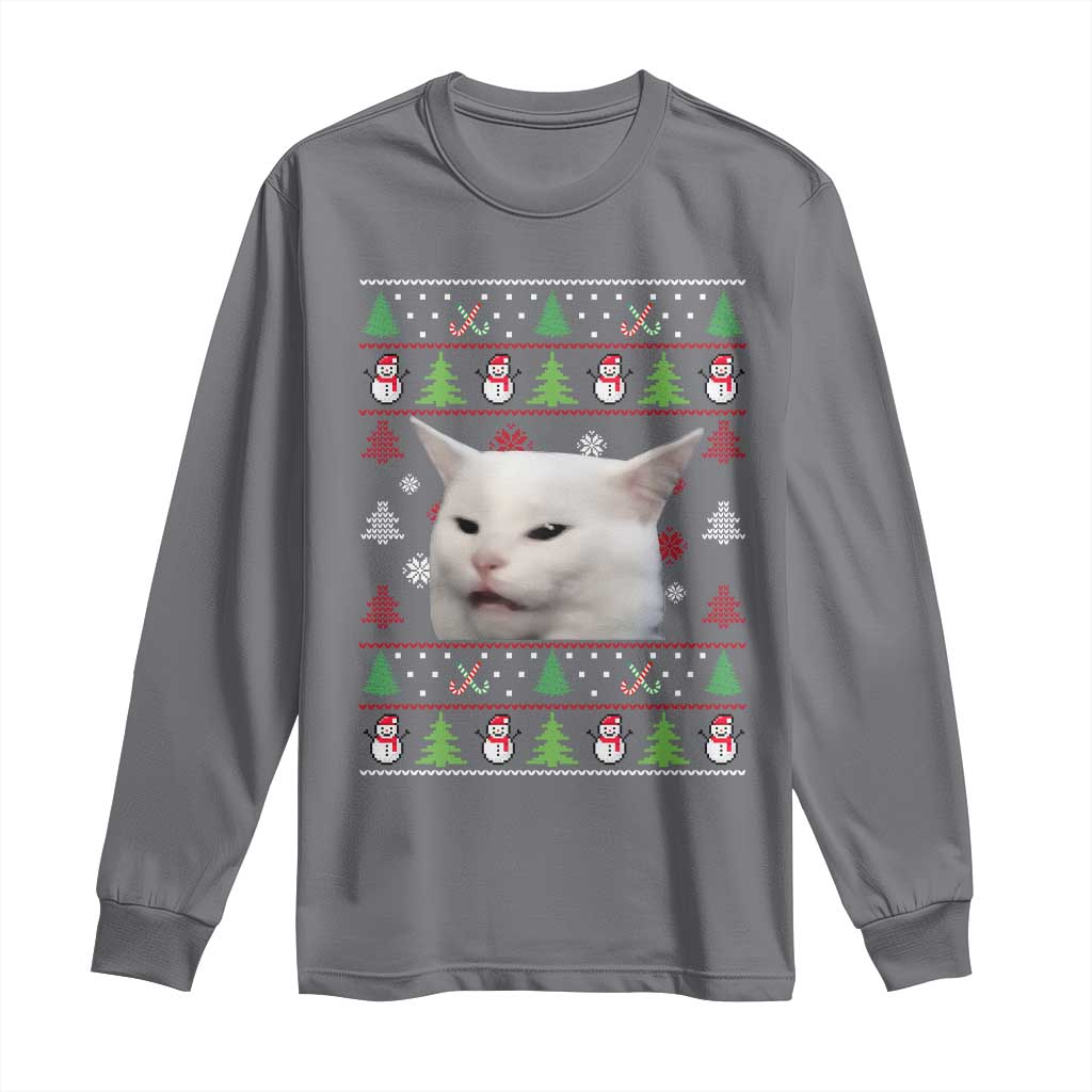 Woman Yelling At A Cat Ugly Christmas Long Sleeve Shirt Funny Cat Meme Matching Couple Christmas Pajama - Wonder Print Shop