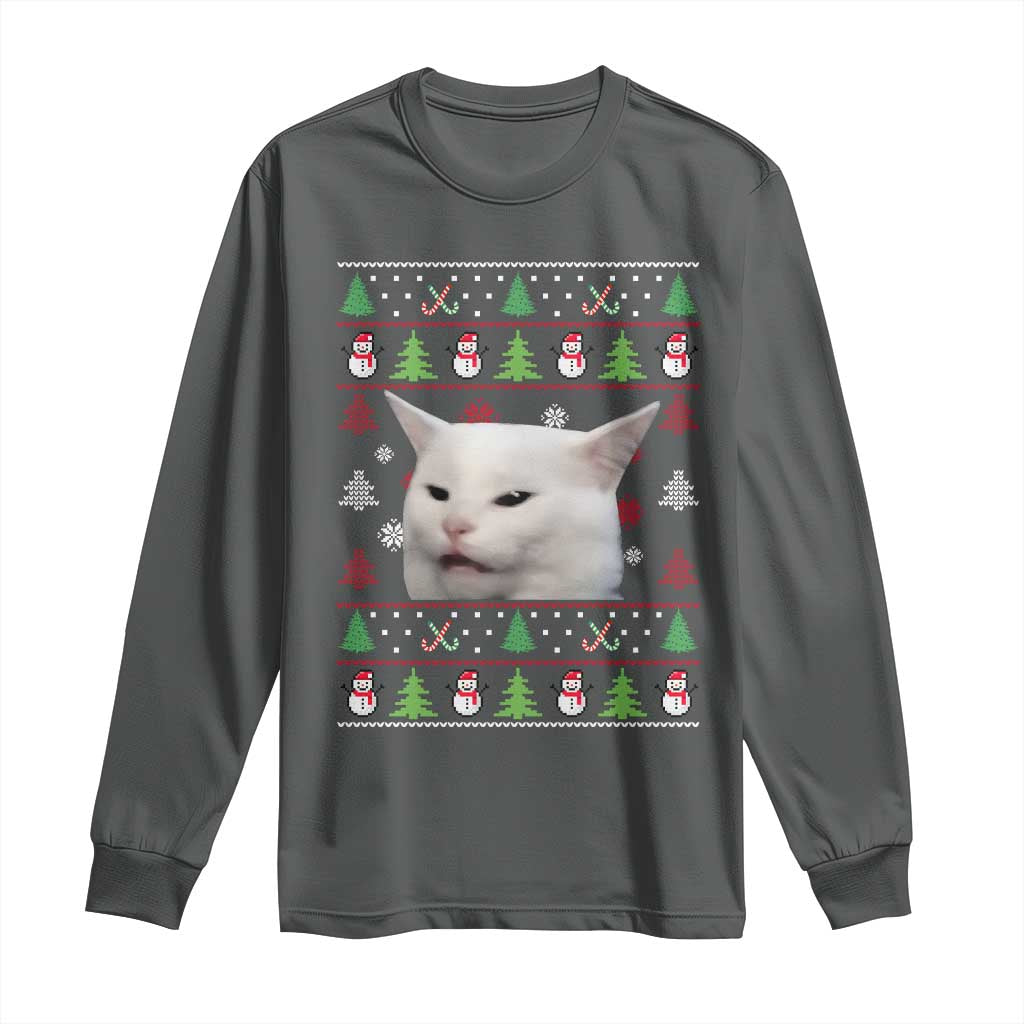 Woman Yelling At A Cat Ugly Christmas Long Sleeve Shirt Funny Cat Meme Matching Couple Christmas Pajama - Wonder Print Shop