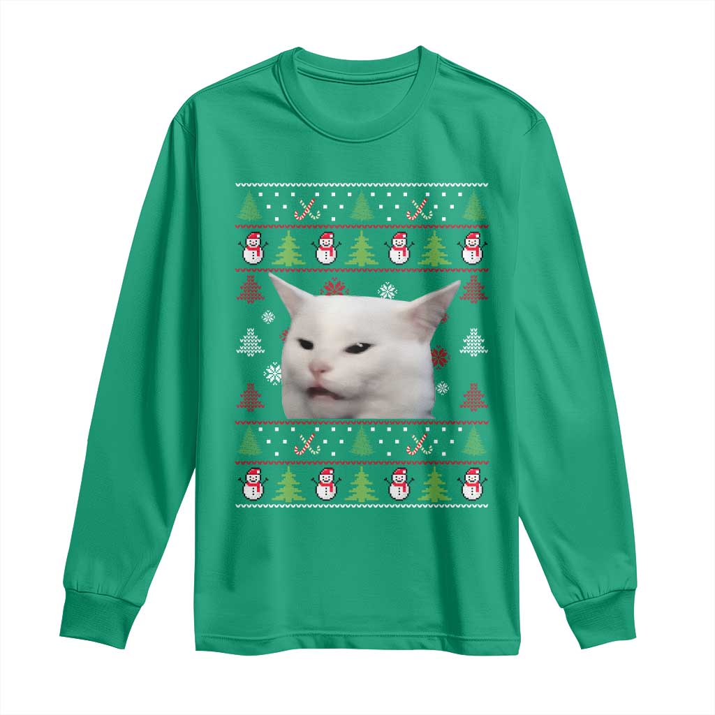 Woman Yelling At A Cat Ugly Christmas Long Sleeve Shirt Funny Cat Meme Matching Couple Christmas Pajama - Wonder Print Shop