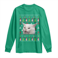 Woman Yelling At A Cat Ugly Christmas Long Sleeve Shirt Funny Cat Meme Matching Couple Christmas Pajama - Wonder Print Shop