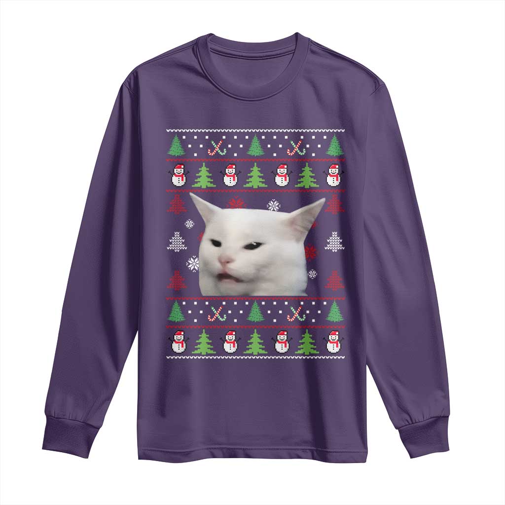 Woman Yelling At A Cat Ugly Christmas Long Sleeve Shirt Funny Cat Meme Matching Couple Christmas Pajama - Wonder Print Shop