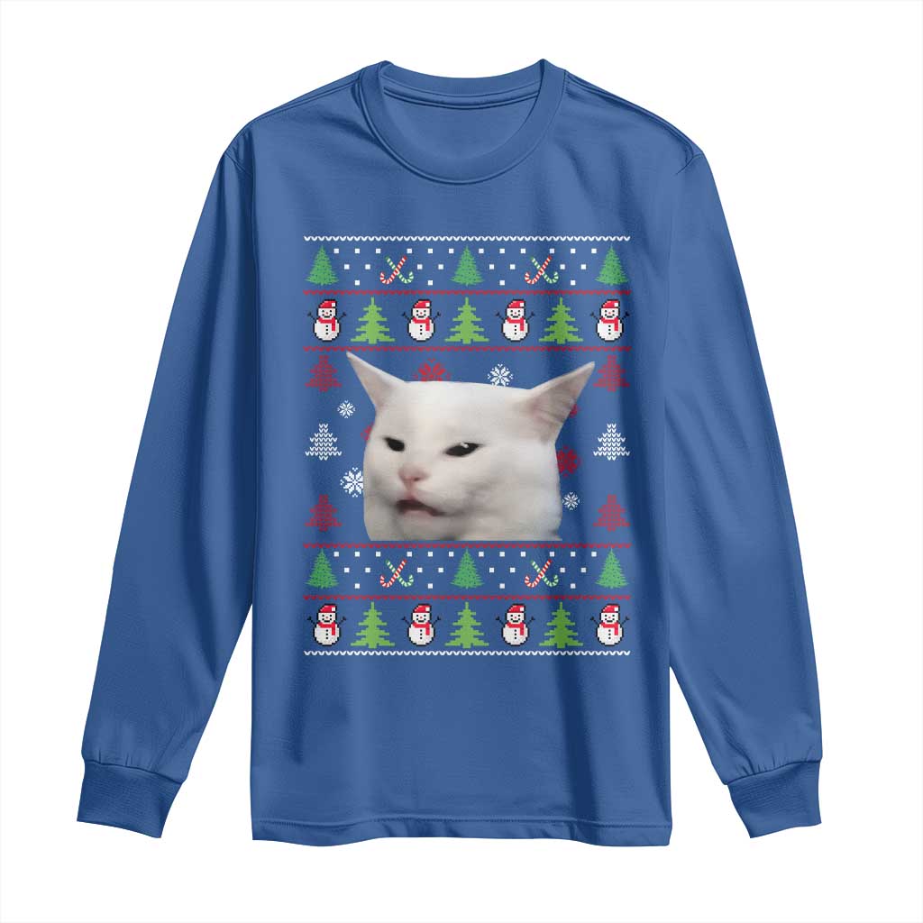 Woman Yelling At A Cat Ugly Christmas Long Sleeve Shirt Funny Cat Meme Matching Couple Christmas Pajama - Wonder Print Shop