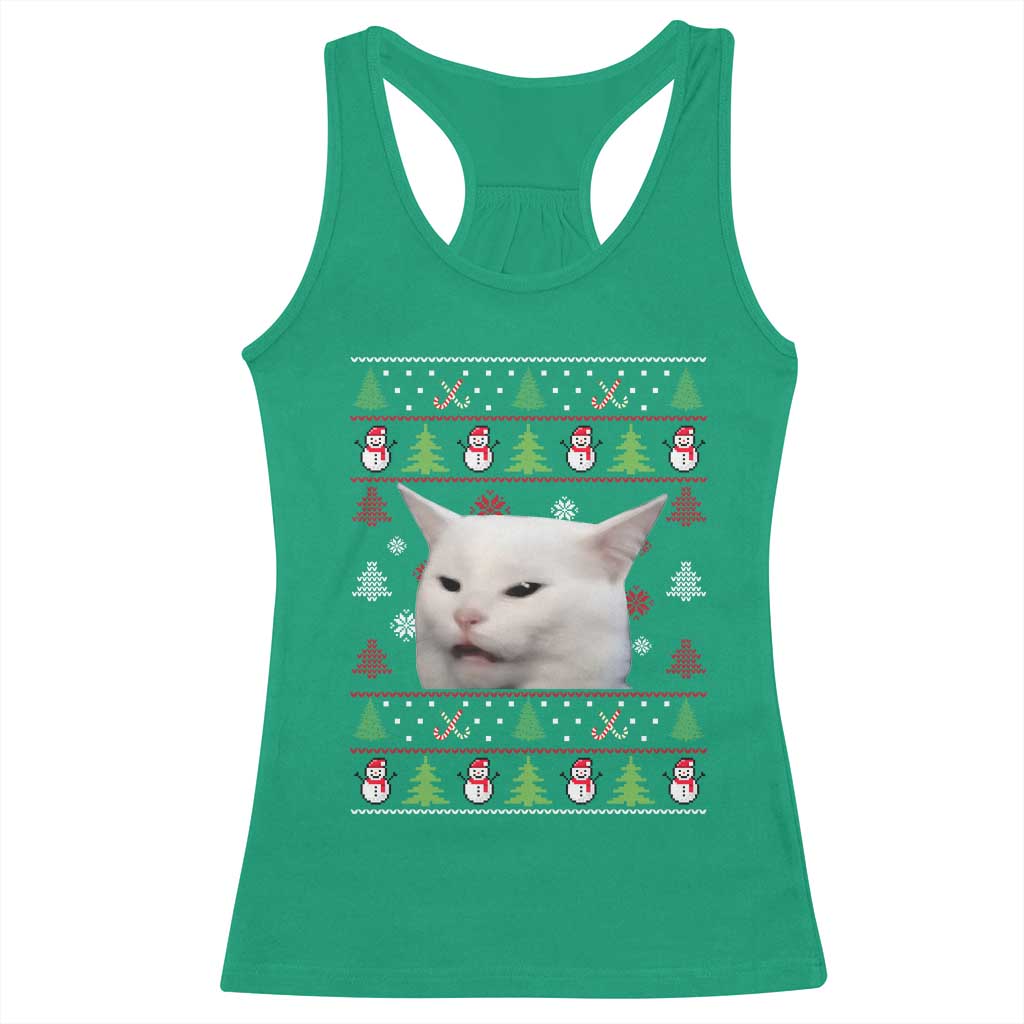 Woman Yelling At A Cat Ugly Christmas Racerback Tank Top Funny Cat Meme Matching Couple Christmas Pajama - Wonder Print Shop