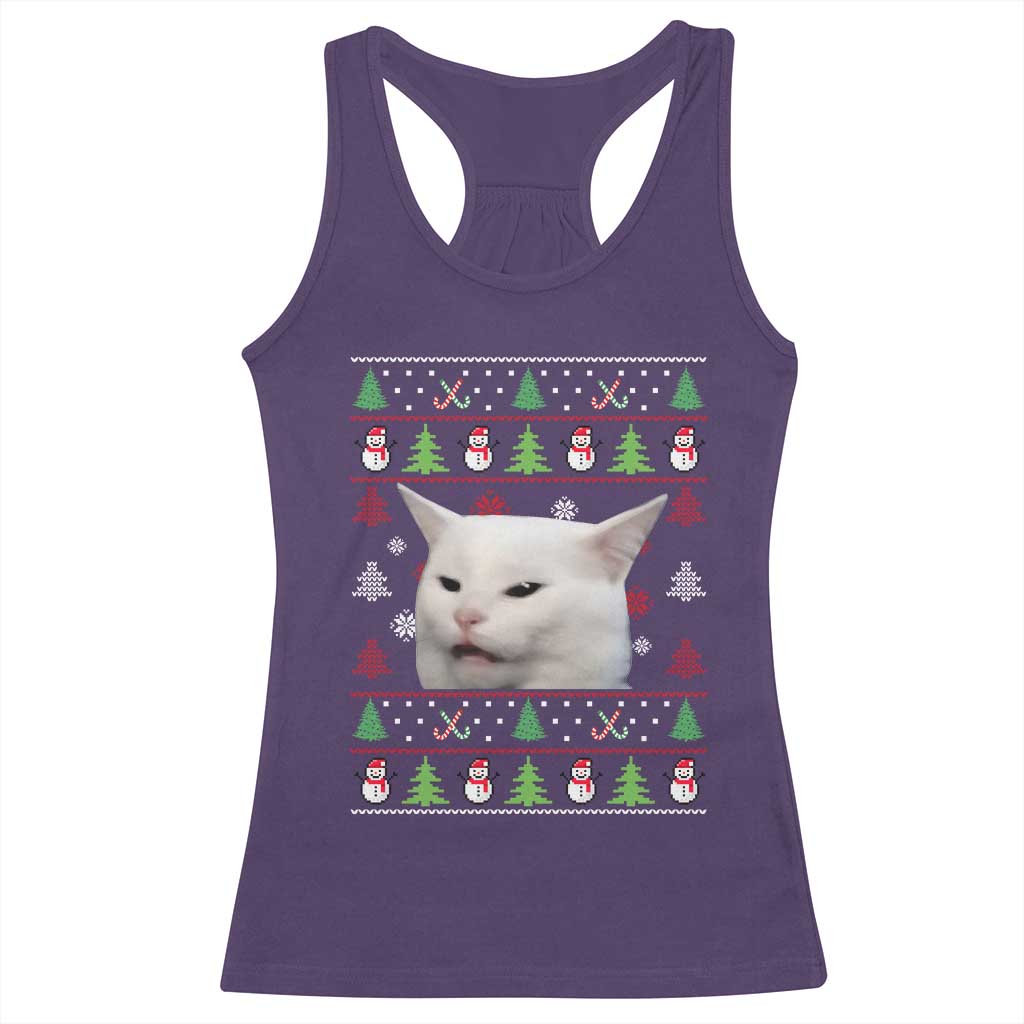 Woman Yelling At A Cat Ugly Christmas Racerback Tank Top Funny Cat Meme Matching Couple Christmas Pajama - Wonder Print Shop