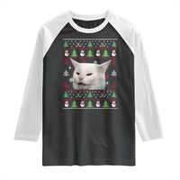 Woman Yelling At A Cat Ugly Christmas Raglan Shirt Funny Cat Meme Matching Couple Christmas Pajama - Wonder Print Shop