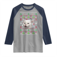 Woman Yelling At A Cat Ugly Christmas Raglan Shirt Funny Cat Meme Matching Couple Christmas Pajama - Wonder Print Shop