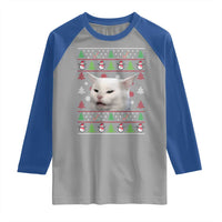Woman Yelling At A Cat Ugly Christmas Raglan Shirt Funny Cat Meme Matching Couple Christmas Pajama - Wonder Print Shop