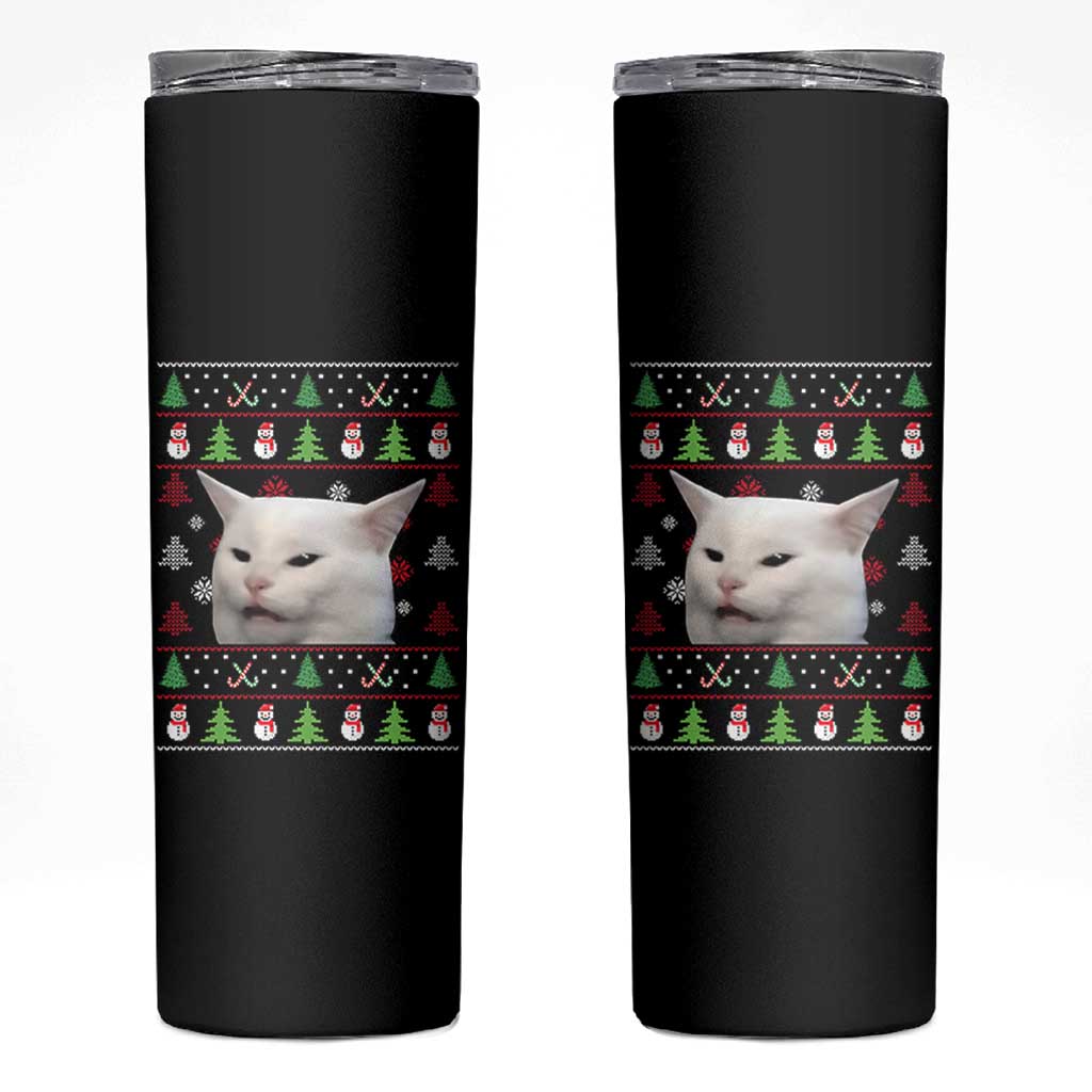 Woman Yelling At A Cat Ugly Christmas Skinny Tumbler Funny Cat Meme Matching Couple Christmas Pajama - Wonder Print Shop