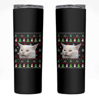 Woman Yelling At A Cat Ugly Christmas Skinny Tumbler Funny Cat Meme Matching Couple Christmas Pajama - Wonder Print Shop