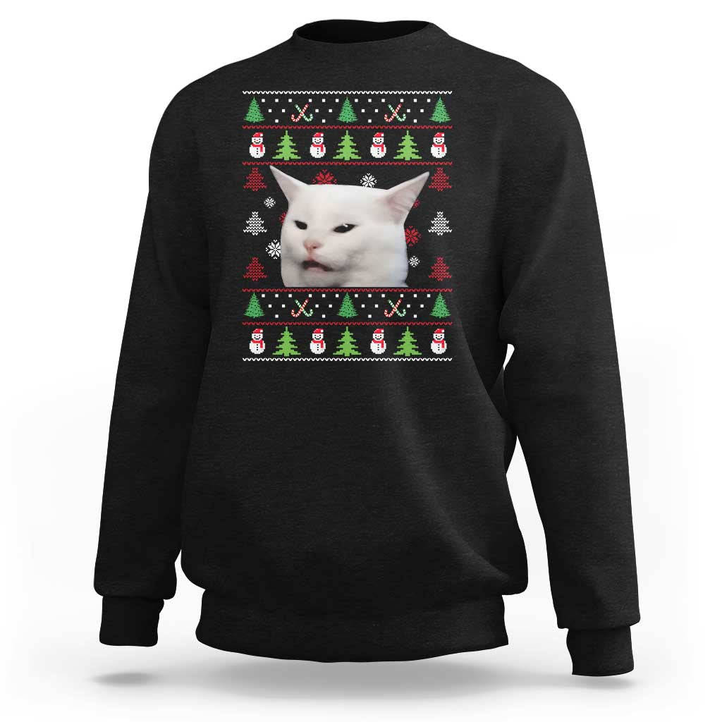Woman Yelling At A Cat Ugly Christmas Sweatshirt Funny Cat Meme Matching Couple Christmas Pajama - Wonder Print Shop