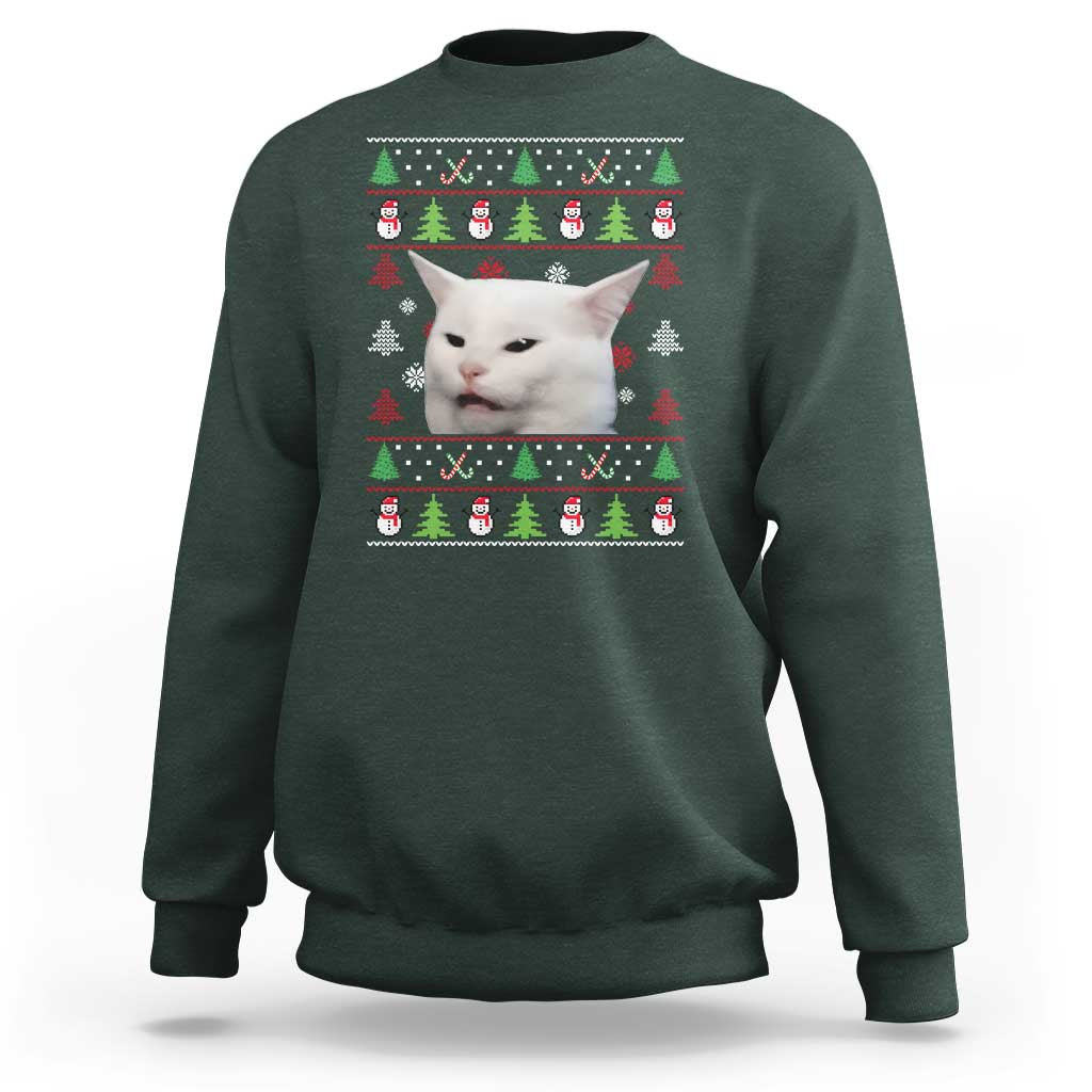 Woman Yelling At A Cat Ugly Christmas Sweatshirt Funny Cat Meme Matching Couple Christmas Pajama - Wonder Print Shop