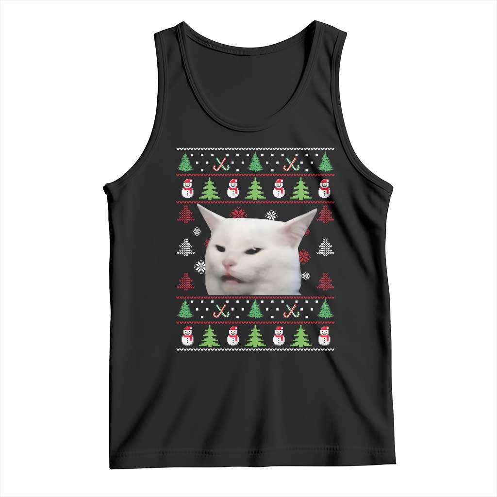 Woman Yelling At A Cat Ugly Christmas Tank Top Funny Cat Meme Matching Couple Christmas Pajama - Wonder Print Shop