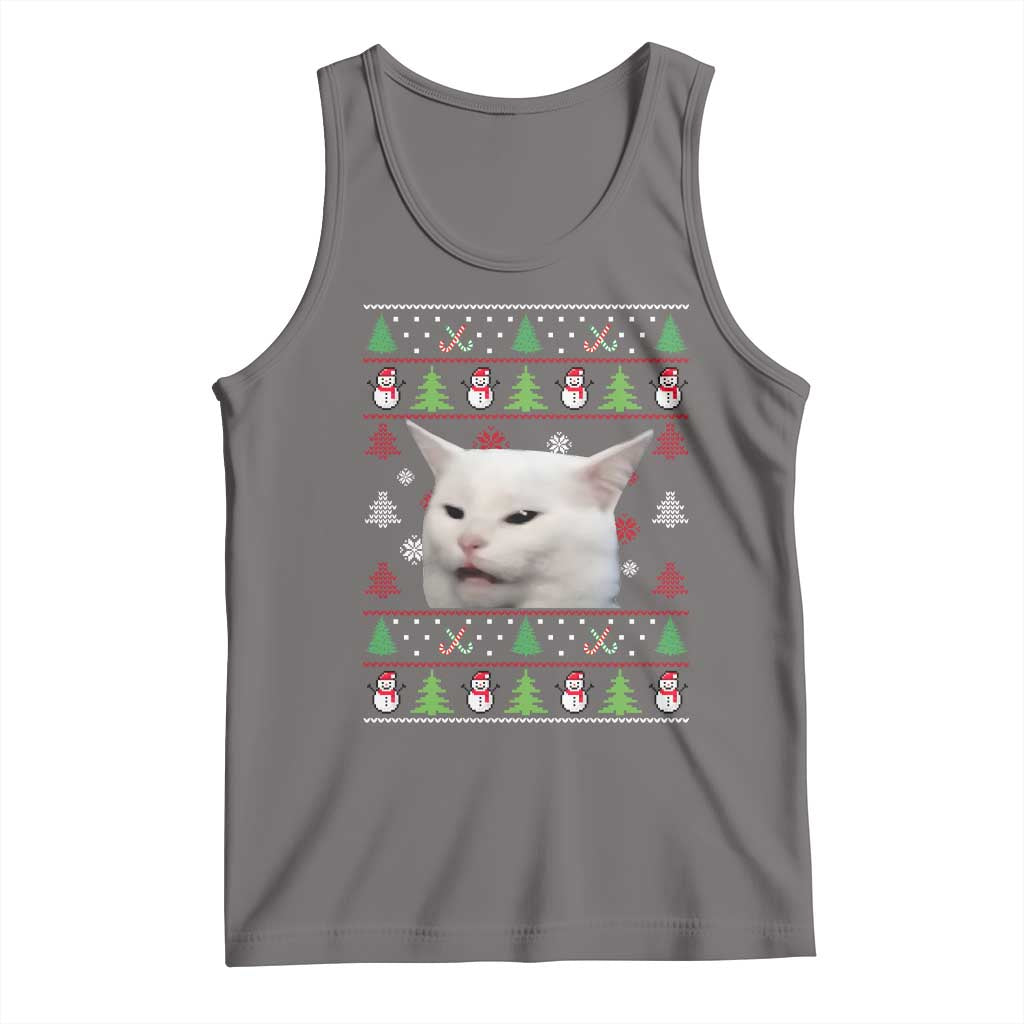 Woman Yelling At A Cat Ugly Christmas Tank Top Funny Cat Meme Matching Couple Christmas Pajama - Wonder Print Shop