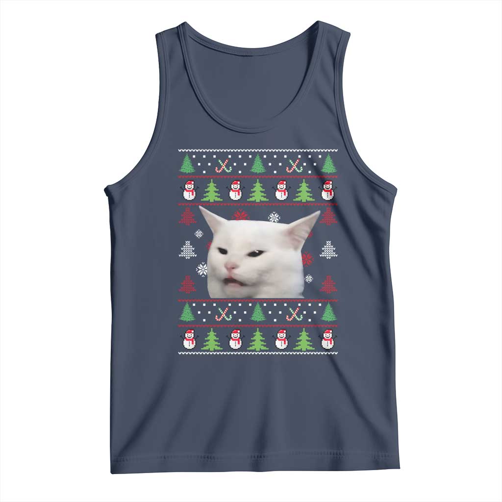 Woman Yelling At A Cat Ugly Christmas Tank Top Funny Cat Meme Matching Couple Christmas Pajama - Wonder Print Shop