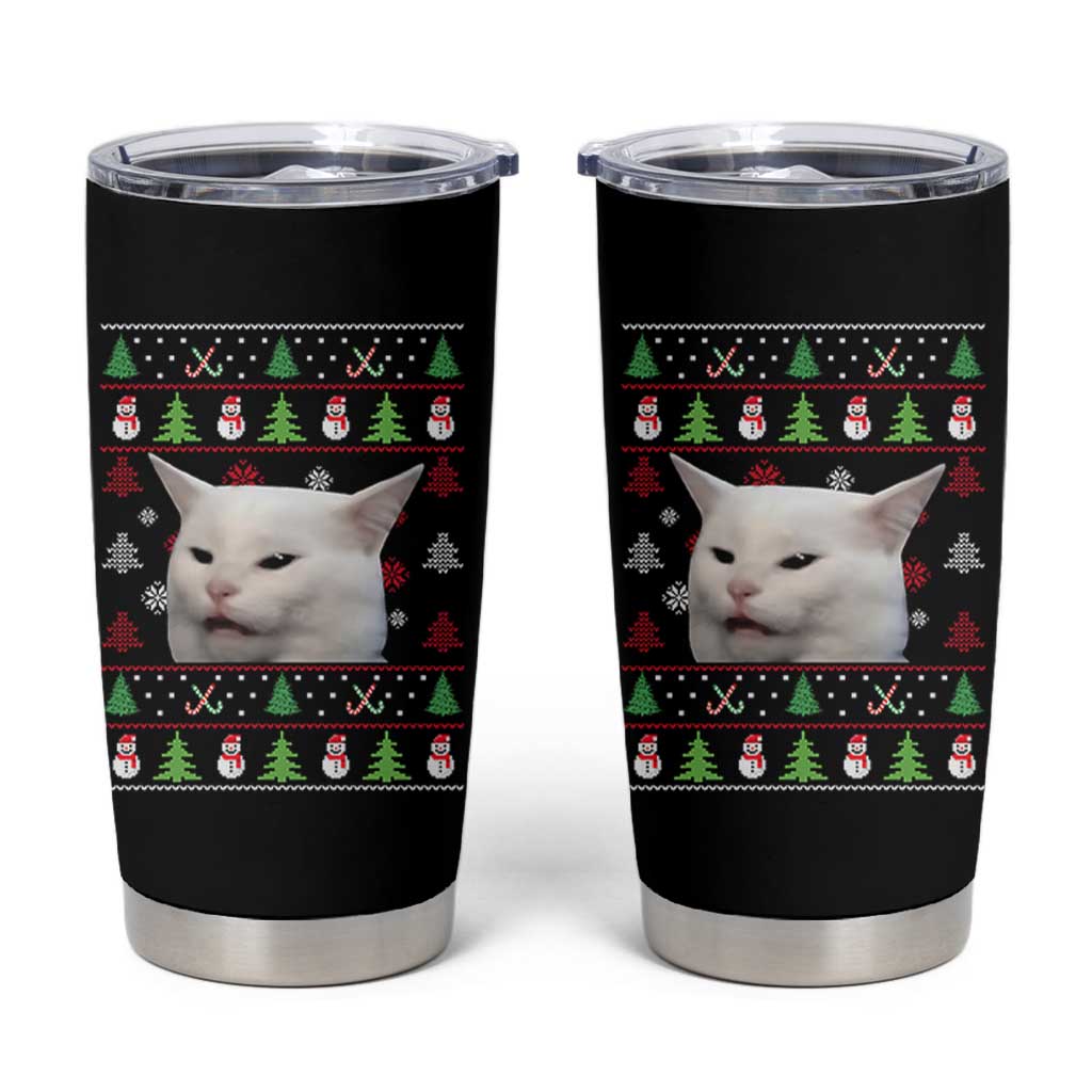 Woman Yelling At A Cat Ugly Christmas Tumbler Cup Funny Cat Meme Matching Couple Christmas Pajama - Wonder Print Shop