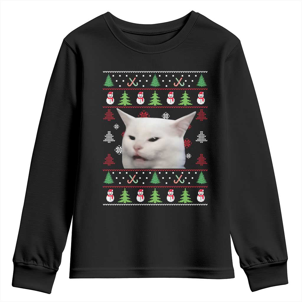 Woman Yelling At A Cat Ugly Christmas Youth Sweatshirt Funny Cat Meme Matching Couple Christmas Pajama - Wonder Print Shop