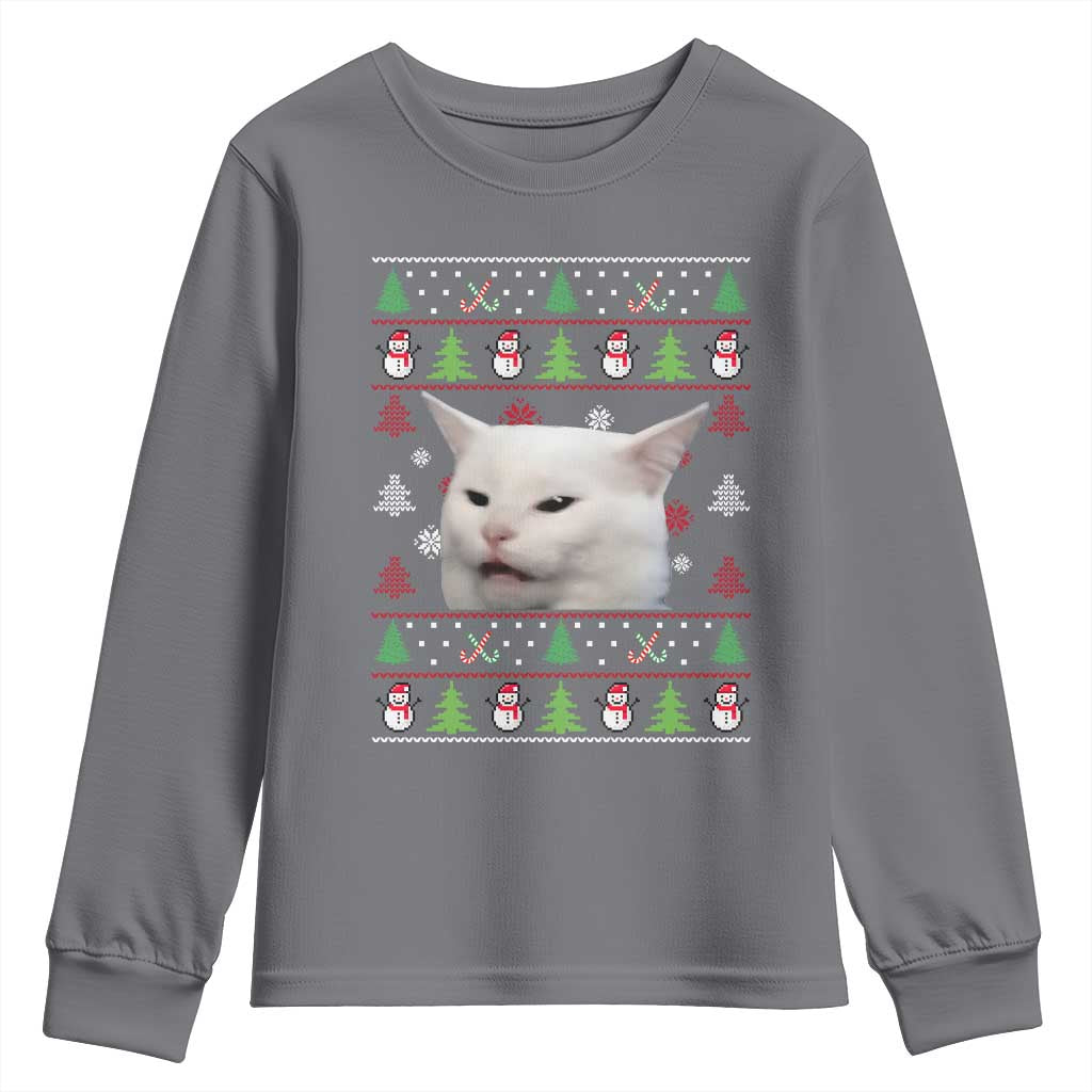 Woman Yelling At A Cat Ugly Christmas Youth Sweatshirt Funny Cat Meme Matching Couple Christmas Pajama - Wonder Print Shop