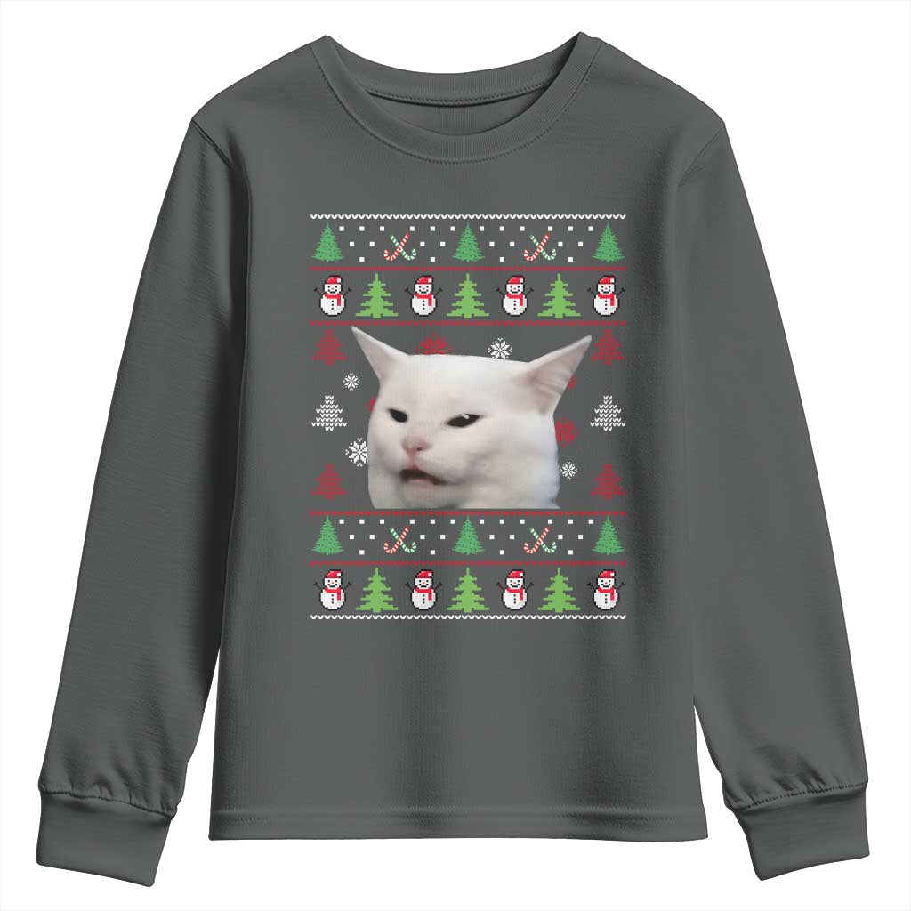 Woman Yelling At A Cat Ugly Christmas Youth Sweatshirt Funny Cat Meme Matching Couple Christmas Pajama - Wonder Print Shop