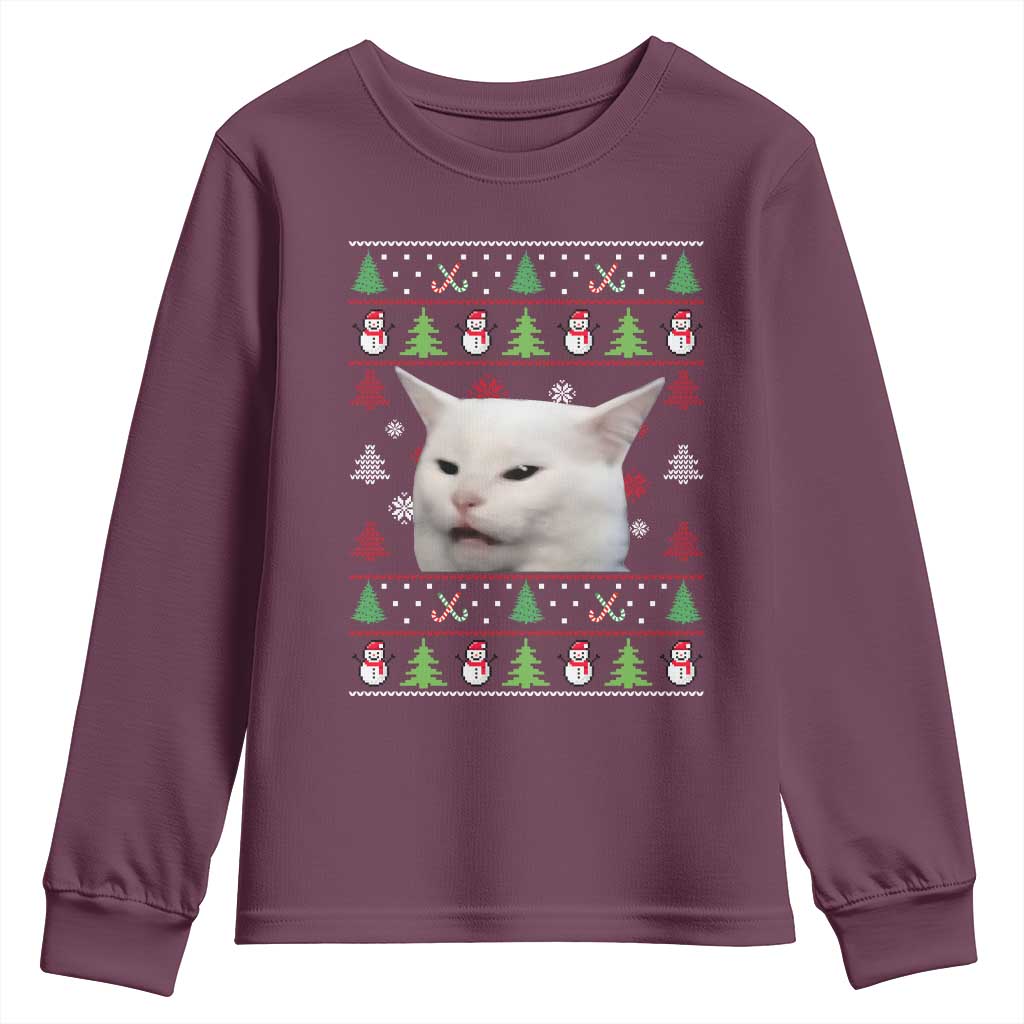 Woman Yelling At A Cat Ugly Christmas Youth Sweatshirt Funny Cat Meme Matching Couple Christmas Pajama - Wonder Print Shop