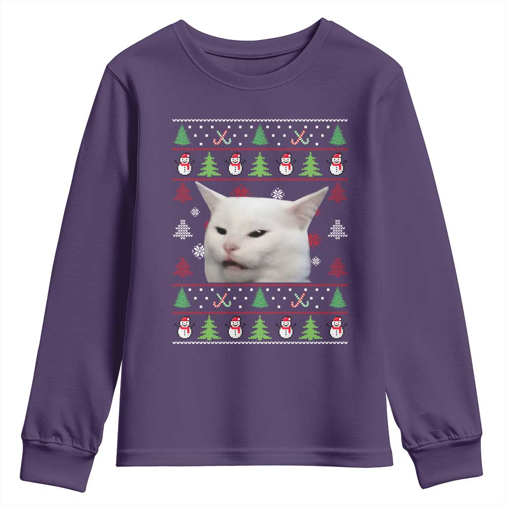Woman Yelling At A Cat Ugly Christmas Youth Sweatshirt Funny Cat Meme Matching Couple Christmas Pajama - Wonder Print Shop