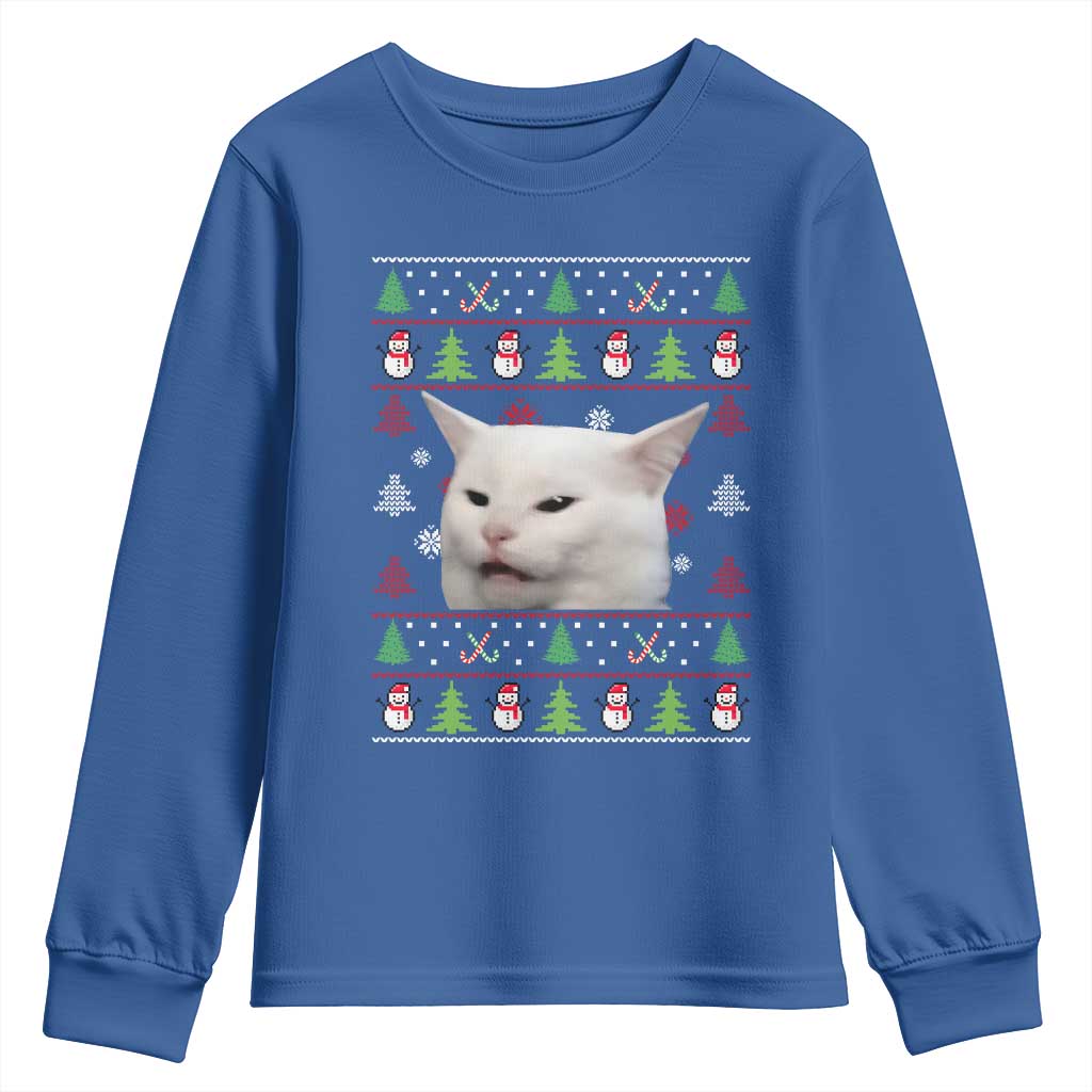 Woman Yelling At A Cat Ugly Christmas Youth Sweatshirt Funny Cat Meme Matching Couple Christmas Pajama - Wonder Print Shop