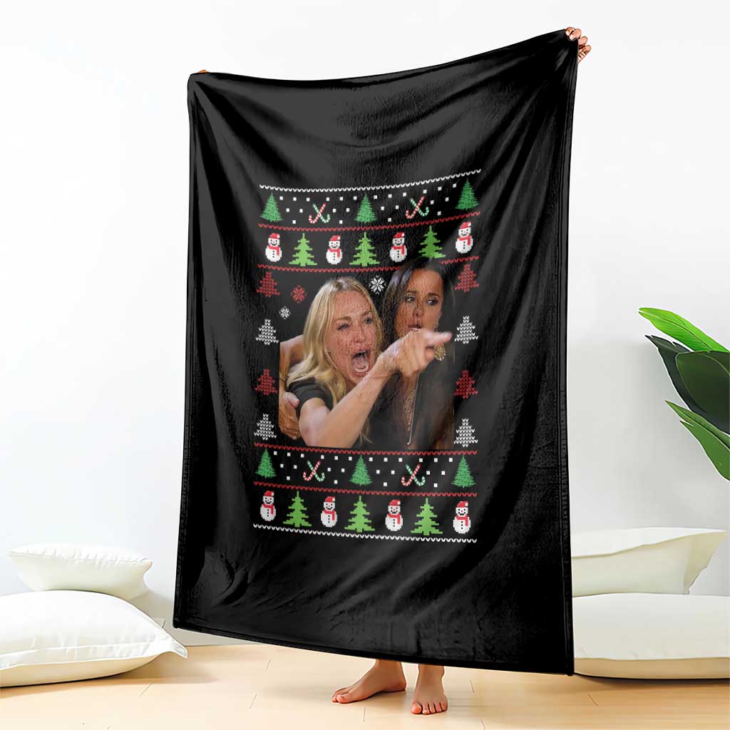 Woman Yelling At A Cat Ugly Christmas Throw Blanket Funny Meme Matching Couple Christmas Pajama - Wonder Print Shop