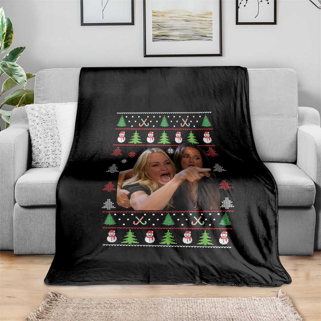 Woman Yelling At A Cat Ugly Christmas Throw Blanket Funny Meme Matching Couple Christmas Pajama - Wonder Print Shop