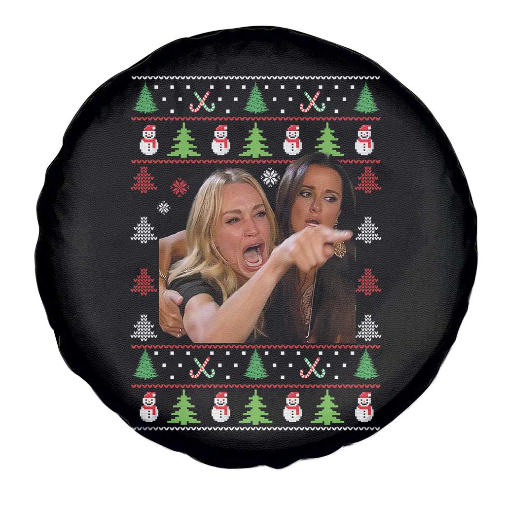 Woman Yelling At A Cat Ugly Christmas Spare Tire Cover Funny Meme Matching Couple Christmas Pajama - Wonder Print Shop
