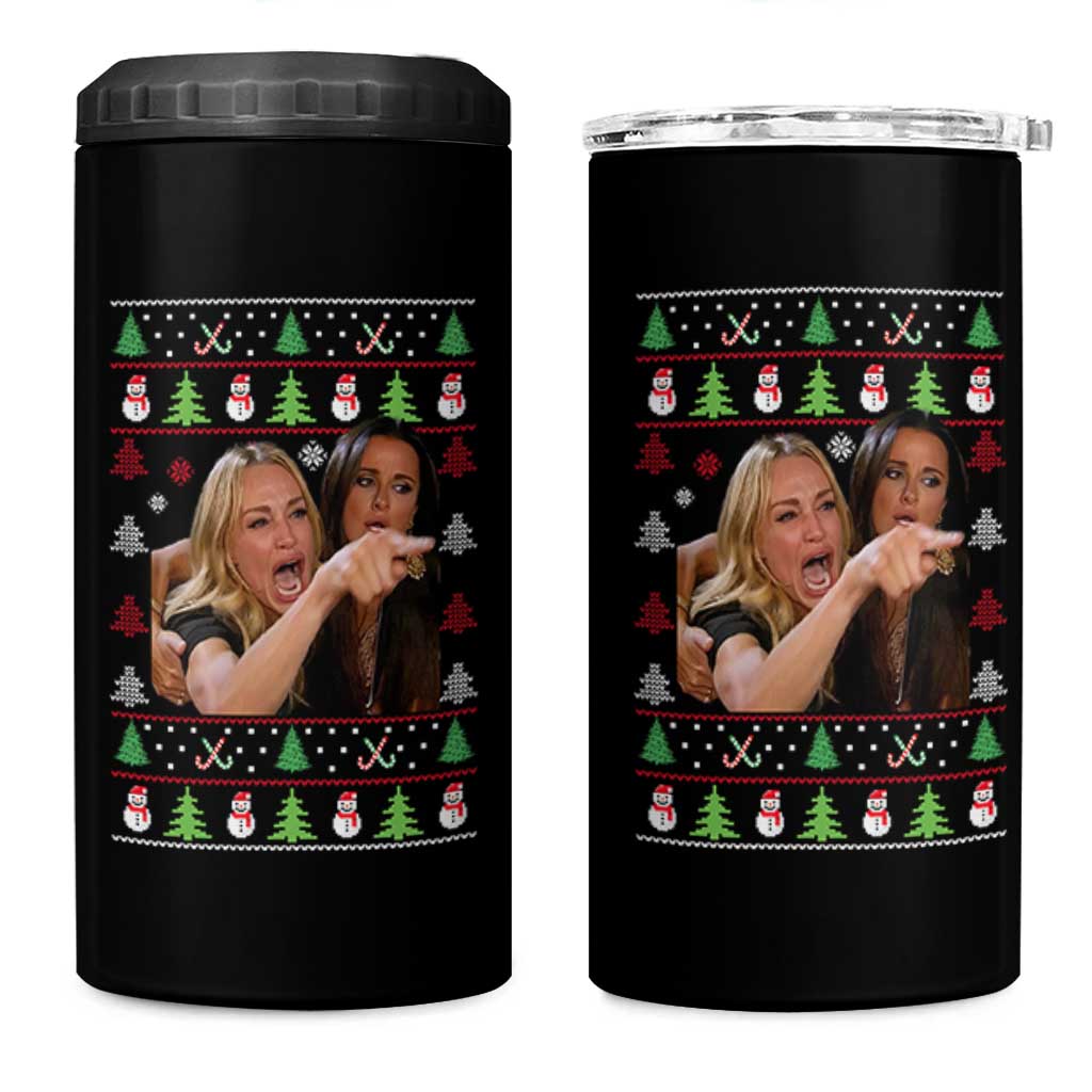 Woman Yelling At A Cat Ugly Christmas 4 in 1 Can Cooler Tumbler Funny Meme Matching Couple Christmas Pajama - Wonder Print Shop
