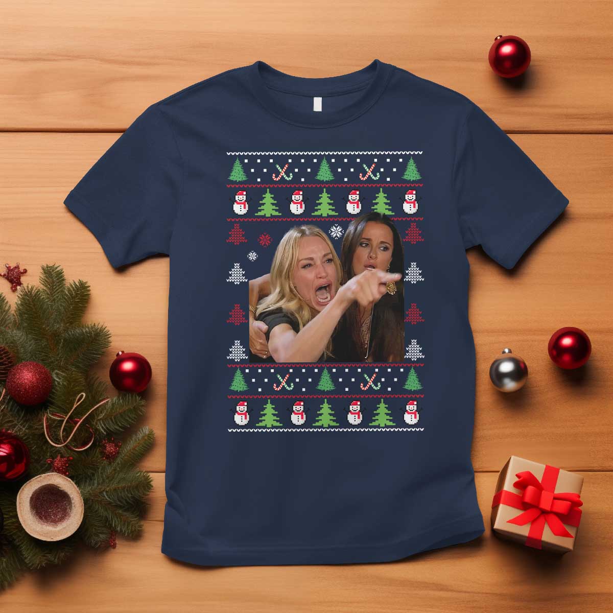 Woman Yelling At A Cat Ugly Christmas T Shirt Funny Meme Matching Couple Christmas Pajama - Wonder Print Shop