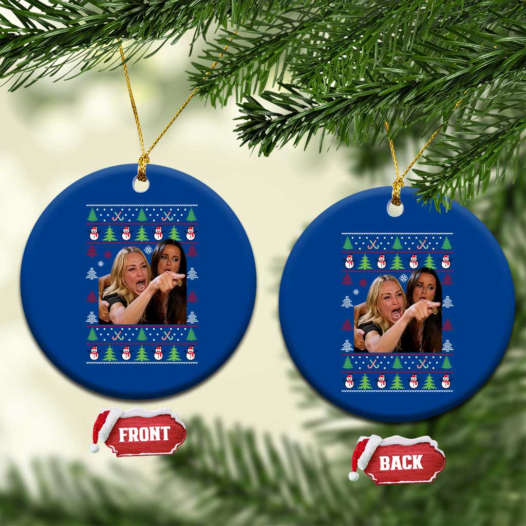 Woman Yelling At A Cat Ugly Christmas Ceramic Ornament Funny Meme Matching Couple Christmas Pajama - Wonder Print Shop